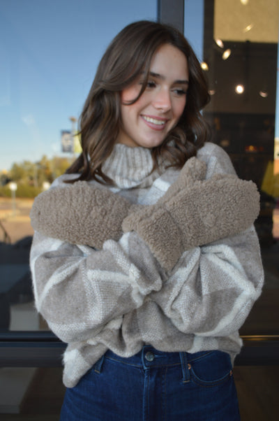 .Sherpa Convertible Mittens, Toffee