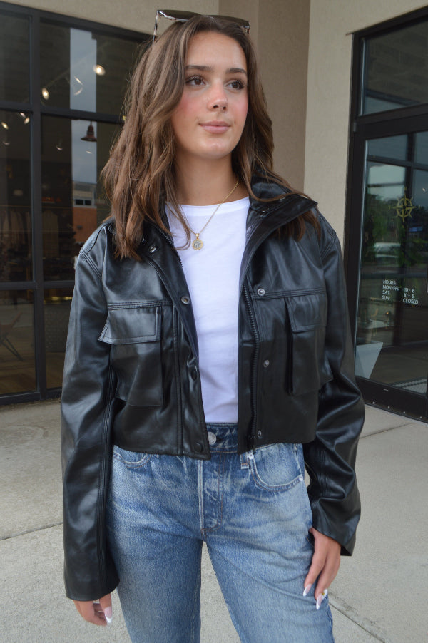 Quinn Cropped Faux Leather Jacket