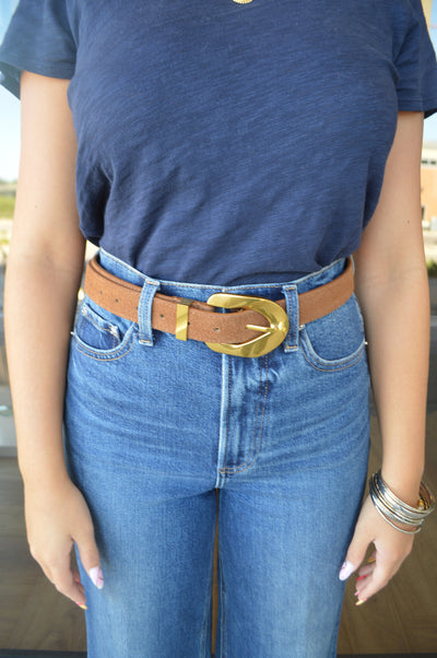 Aggie Faux Suede Belt, Cognac