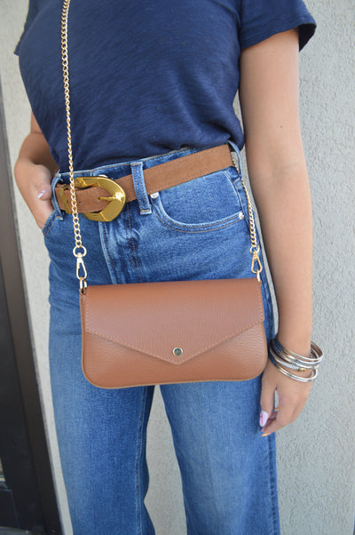 Aggie Faux Suede Belt, Cognac