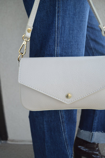 .Jewel Leather Handbag, Ivory