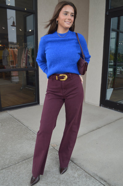 Aggie Faux Suede Belt, Chocolate Berry
