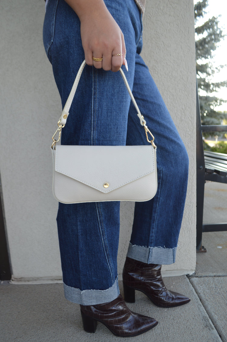 .Jewel Leather Handbag, Ivory