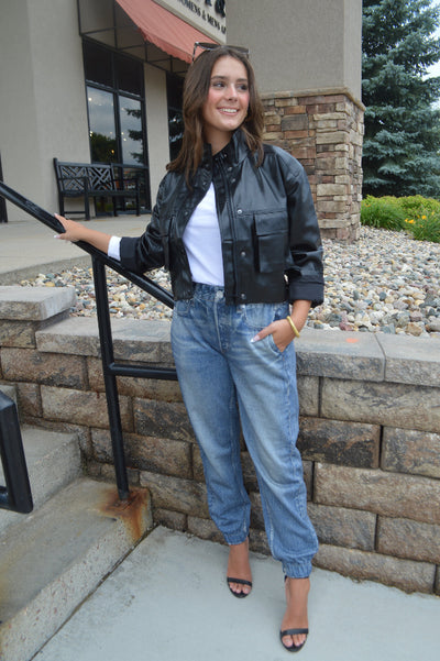 Quinn Cropped Faux Leather Jacket
