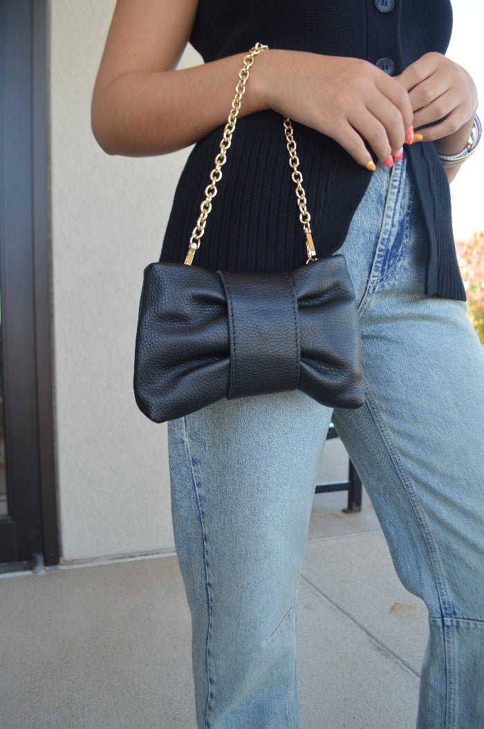 Adele Leather Clutch, Black