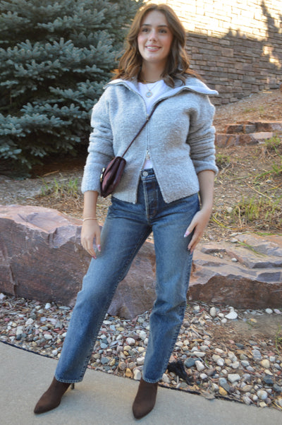 Bobbi Zip Front Bouclé Cardigan