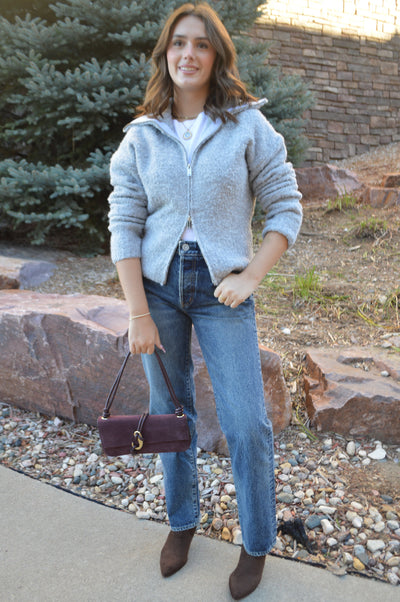 Bobbi Zip Front Bouclé Cardigan