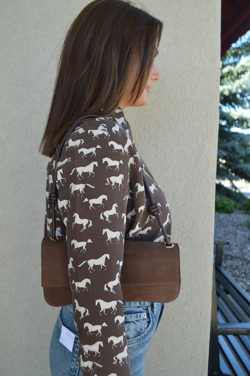 .Alice Suede Handbag, Chocolate