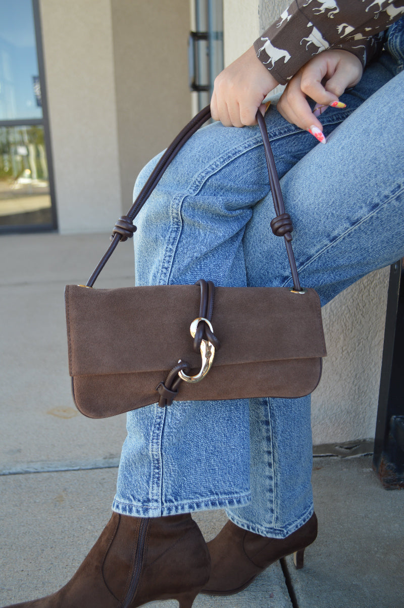 .Alice Suede Handbag, Chocolate