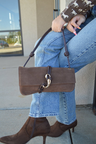 .Alice Suede Handbag, Chocolate