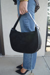 .Charli Genuine Suede Hobo Handbag, Black