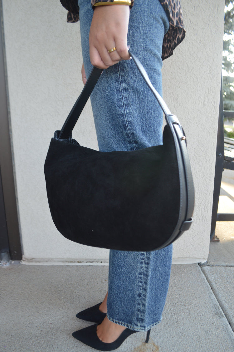 .Charli Genuine Suede Hobo Handbag, Black