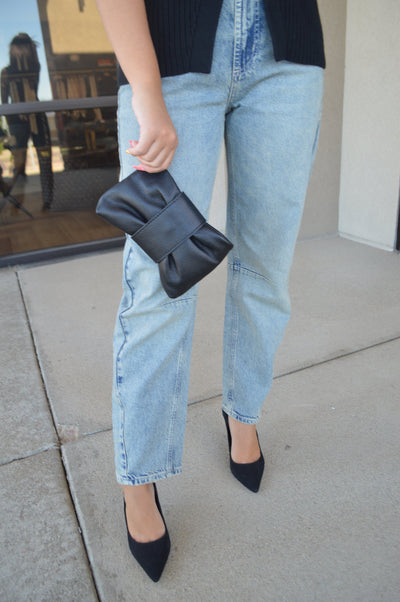 Adele Leather Clutch, Black