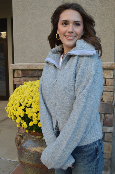 Bobbi Zip Front Bouclé Cardigan