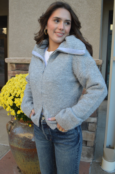 Bobbi Zip Front Bouclé Cardigan