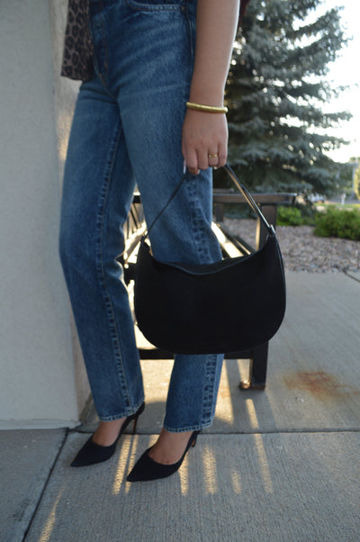 .Charli Genuine Suede Hobo Handbag, Black