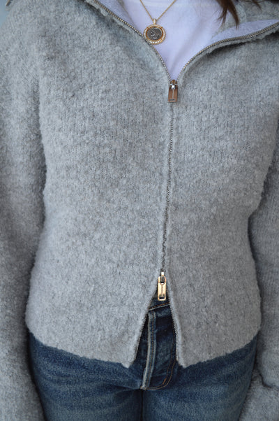 Bobbi Zip Front Bouclé Cardigan