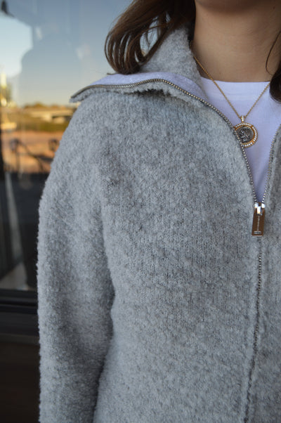 Bobbi Zip Front Bouclé Cardigan