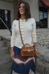 Abby Genuine Suede Handbag, Camel