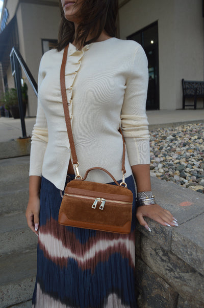 Abby Genuine Suede Handbag, Camel