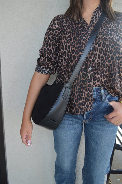 .Charli Genuine Suede Hobo Handbag, Black
