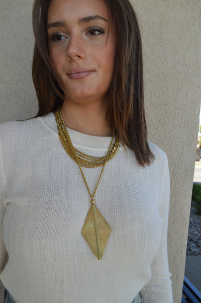 Brass Diamond Shield Pendant