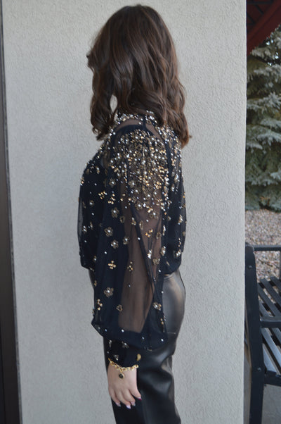 Farm Rio Embellished Tulle Lined Blouse
