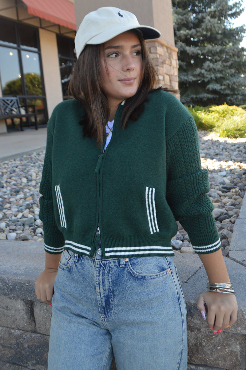 Chelsey Zip Front Sweater Jacket, Pine