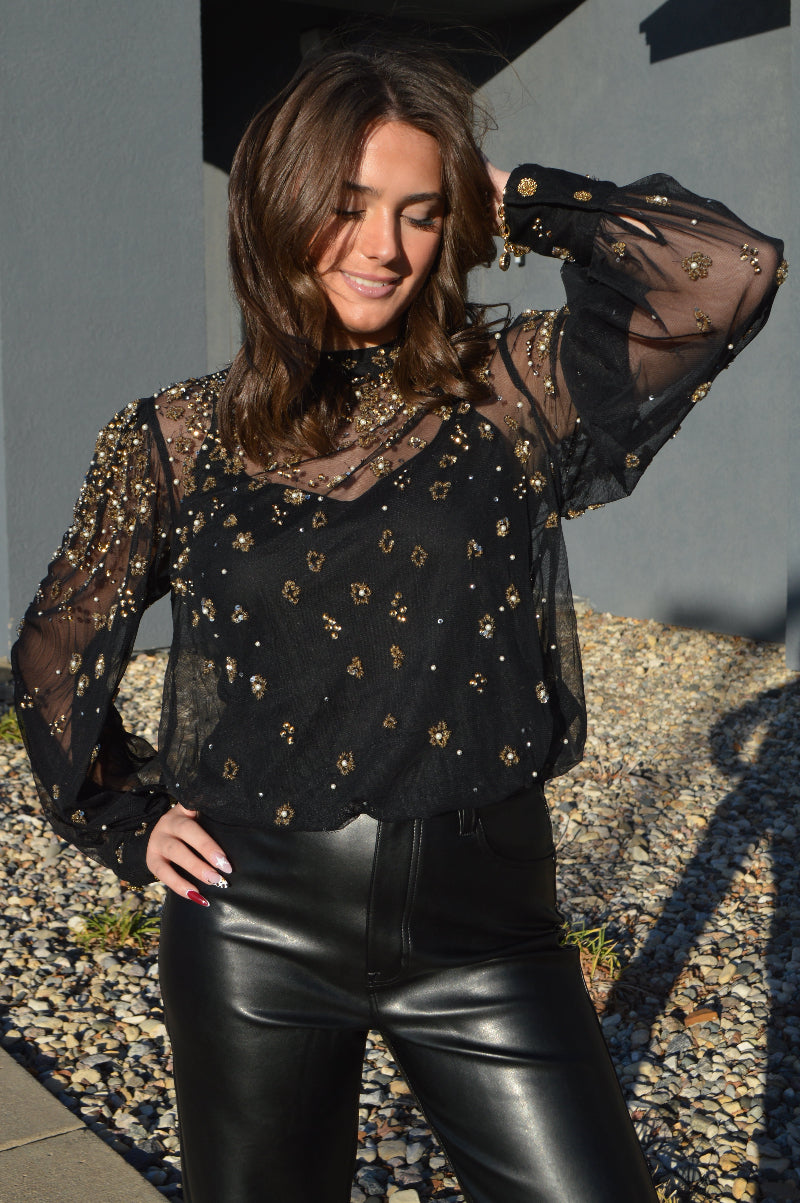 Farm Rio Embellished Tulle Lined Blouse