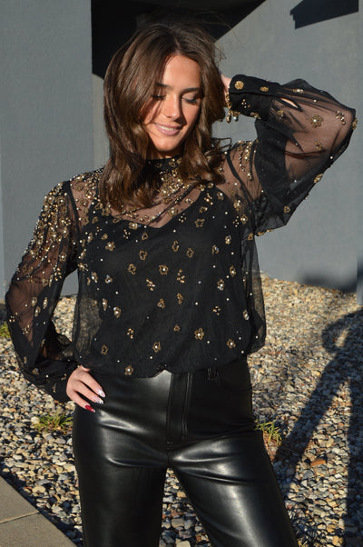 Farm Rio Embellished Tulle Lined Blouse