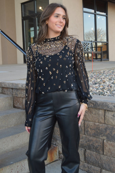 Farm Rio Embellished Tulle Lined Blouse