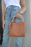 .Tara Faux Leather Bucket Bag, Cognac