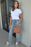 .Tara Faux Leather Bucket Bag, Cognac