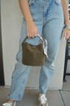 .Gabby Mini Faux Suede Bucket bag, Olive
