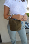 .Gabby Mini Faux Suede Bucket bag, Olive