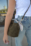 .Gabby Mini Faux Suede Bucket bag, Olive