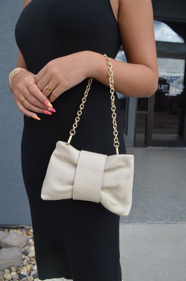 Adele Leather Clutch, Ivory