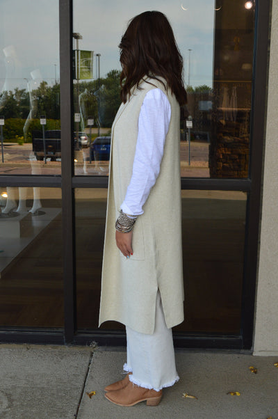 .Mazie Sleeveless Cardigan, Oatmeal