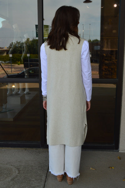 .Mazie Sleeveless Cardigan, Oatmeal