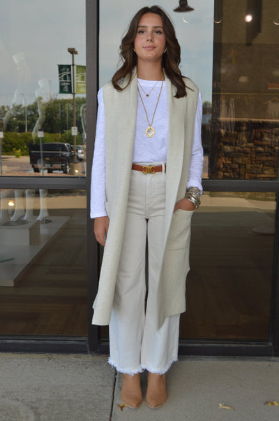 .Mazie Sleeveless Cardigan, Oatmeal