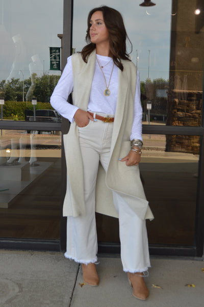 .Mazie Sleeveless Cardigan, Oatmeal