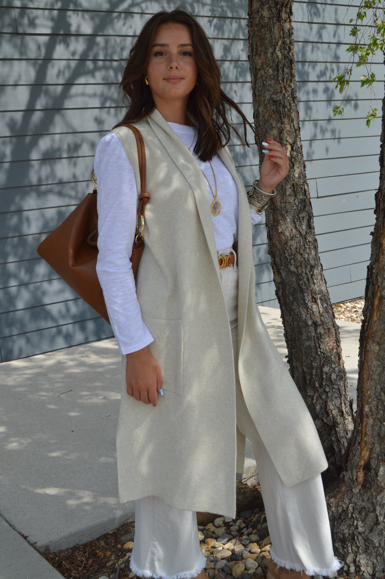 Mazie Sleeveless Cardigan, Oatmeal