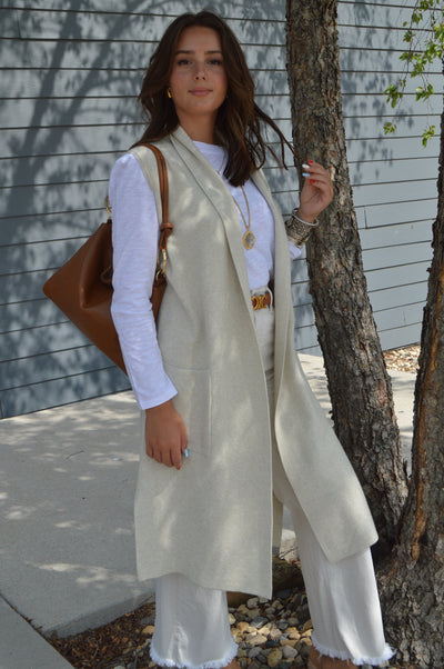 .Mazie Sleeveless Cardigan, Oatmeal