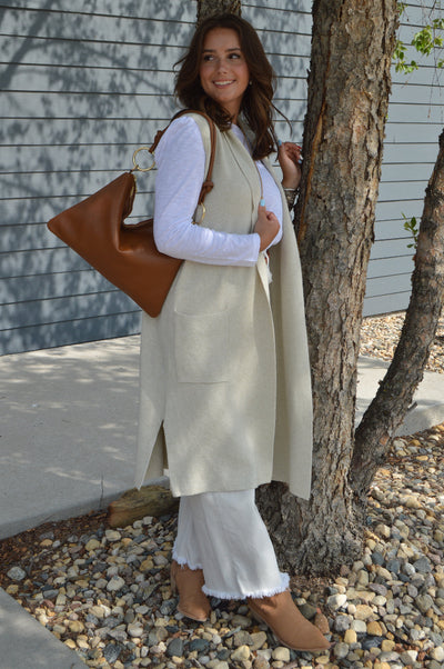 .Mazie Sleeveless Cardigan, Oatmeal