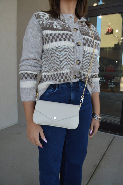 Jewel Leather Handbag, Ivory