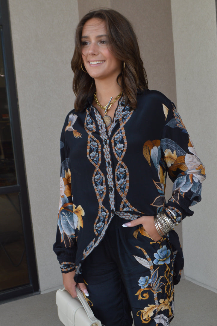 Farm Rio Black Garden Blouse