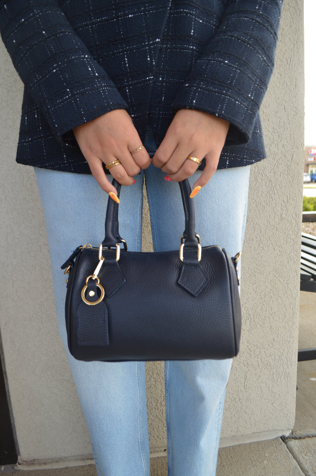 Lola Leather Duffle Handbag, Navy