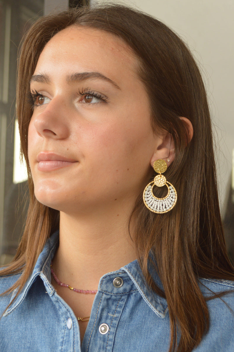 .Luna Drop Earrings, White