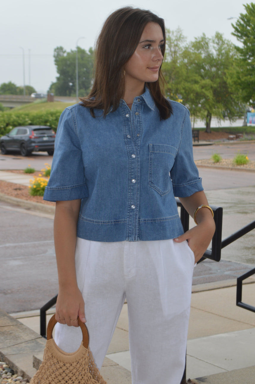 Veronica Beard Spruce Denim Top