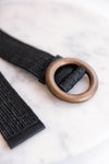 Woven Belt w/ Wood Buckle, Black